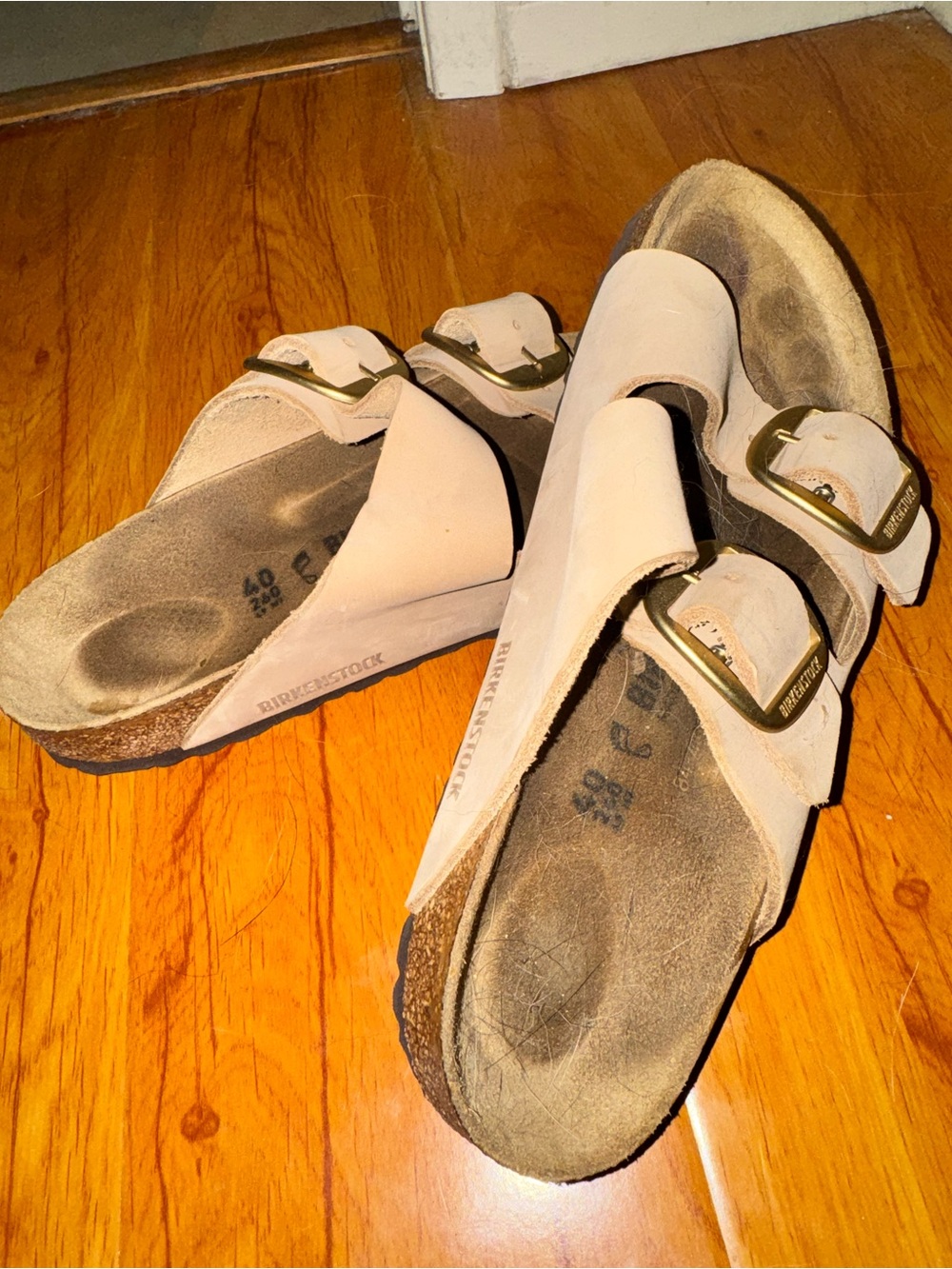 Birkenstock Arizona Soft Footbed Sandals in Taupe with Gold Buckles - Picture 7 of 10